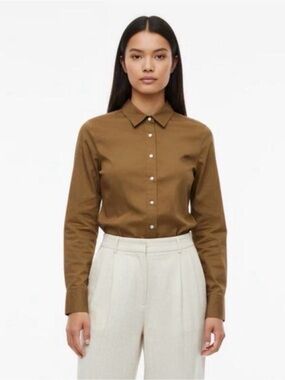 J CREW Haberdashery Dark Taupe Button Down Shirt Blouse, Size S,Cotton Blend